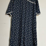 Garnet Hill  Asian Wrap Organic-Cotton Midi Sleep Night Gown Blue Size Large Photo 0