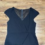 EXPRESS  Black Cocktail Dress Size 10‎ V Neck Cap Sleeve Ruffle Back Zipper Midi Photo 2