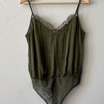 Socialite Women’s Lace Trim Satin Bodysuit Green NWT Photo 0
