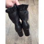 Nanette Lepore  Black Leather Ankle Boots Round Block Heel Ruffle Top Glory 6.5M Photo 4