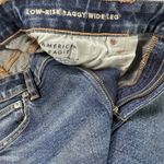 American Eagle  Stretch Low Rise Baggy Wide Leg Jeans Raw Hem Size 8 Short Grunge Photo 4