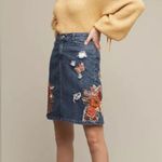 Anthropologie Gardener’s Denim Embellished Skirt Cecilia Prada SP Appliqué Rose Photo 2