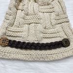 NWOT Beige Cable Knit Beanie Hat with Brown Rope Brown Photo 1