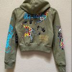 Ed Hardy  Women's Butterflies Cropped Zip Up Hoodie Olive Color Size Medium Photo 1