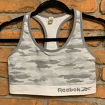 Reebok Womens Large Sports Bra Gray Camo Print Racerback Athletic Workout Top Photo 0