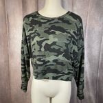 EXPRESS  Camo Print Scoop Neck Cropped Long Sleeve Sweater- SEE MEASUREMENTS Photo 0