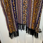 Rue 21 Navy/Gold Print Open Front Fringe Trim Kimono M Photo 4