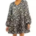 True Craft Gray Floral Mini Dress Long Sleeve Boho Polyester Size XL Photo 0