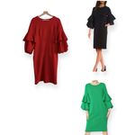 IC COLLECTION Red Scuba Knit Ruffled Balloon Sleeve Red Sheath Dress Size XS NEW Photo 4