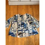 Bryn Walker  Blouse Womens 3X Blue Ivory Abstract Ruffle Sleeve Made USA Sheer Photo 6