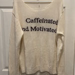 Gilli Embroidered Caffeinated Crewneck Sweater Womens Large NWT Oversized White Photo 0