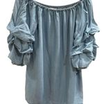 ZARA Woman Soft Off The Shoulder Denim Flowing Puff Sleeves Dress Photo 0