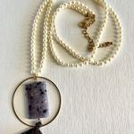Elegant Pearl and Stone Pendant Necklace White Photo 0