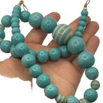 Vintage Turquoise Beaded Necklace With Silver Clasp Striped Vintage Bead Look Blue Photo 7