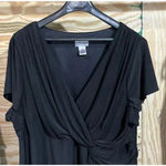 Catherines  Crossover V Neck Dress Size 2X Black Short Sleeve Stretch Ruffle Photo 1