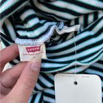 Levi's White Black and Blue Striped Ribbed Long Sleeve Turtleneck T-Shirt Photo 3