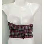ZARA ‎ Pink & Green Tweed Corset Womens XL Sweetheart Neck Bustier Preppy Acadmia Photo 3