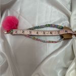 Handmade Colorful Pink and Blue Floral Wristlet Keychain and Bright Pink Pompom Photo 4