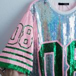 Sequin Jersey Graphic Short Sleeve Shirt Dress Pink Size M Photo 3