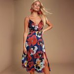 Lulus All About Love Royal Blue Floral Print Midi Dress Size XS Photo 2