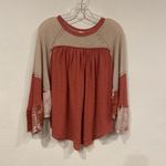 Free People We The Free Friday Fever Shirt Womens Small Rust Beige Boho Top Flowy Photo 1
