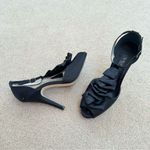Nina Elga Black Satin Ruffle Platform Peep-Toe Stiletto Heels 7 Photo 3