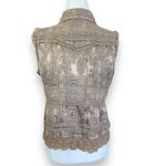 Vintage Flashback Vest Metallic Brown Floral Detail Lace Embroidered High Neck Brown Size M Photo 7