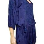 Vix Paul Anermanny Size S Navy Drop Waist Embroidered Tassel Swim Cover Up Dress Blue Photo 1
