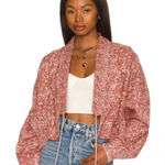 Free People  Rosalina Tie Front Jacket in a pink floral print Size: M Photo 0