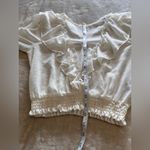 Bershka  White Sheer Ruffle Women’s Blouse Shirt Sz XS Cottage Core EUC Photo 5