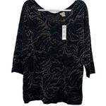 Chico's  Womens Double V-neck Pullover Black Gold ¾ Sleeve Sweater Size 2 NWT Photo 0