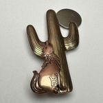 Moon Over Desert Cactus With Howling Coyote Metal Brooch Pin Tri Tone Rustic Photo 1