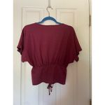 Skonhet Women Shirt Tie front corset crop Sz M burgundy Short Sleeve Top casual. Red Size M Photo 1