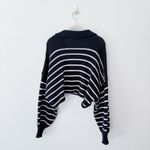 ZARA [] Blue Striped Chunky Knit Boxy Cropped Sweater Balloon Sleeves Sz Medium M Photo 3