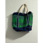Lands' End LANDS’ END Navy Blue Green Stripe Zippered Tote 16" W X 15" H X 5" D Photo 2