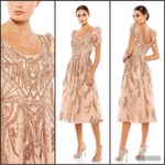 Mac Duggal   5434 Short Sleeve Beaded A-line Tea Length Dress Photo 1