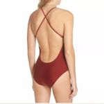 Becca  Virtue Love Letter Knotted Cut Out Low Back One Piece Swimsuit XL Maroon Photo 1