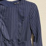 SheIn  Pinstripe Navy Blue Long Sleeve Mini Dress White Trim Woman's Size Small Photo 5