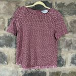 Emelia Knit Top Woman's Medium Red White Striped Fringe Hem Exposed Zipper Photo 0