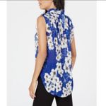 Elie Tahari  Trixie Ruffle Blue and White Floral Textured Sleeveless Blouse Photo 1