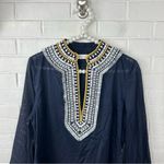 Tory Burch Navy Embroidered Fringe Detail 100% Cotton Tunic Size 8 Photo 3
