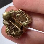 Vintage Signed Goldette Rhinestone Flower Clip On Non Pierced Earrings Gold Tone Photo 9
