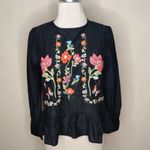 ZARA  embroidered SILK Blouse top Black MEDIUM NEW Photo 5