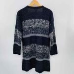 Chico's  Dark Academia Cardigan‎ Sweater sz 1 Medium Black Metallic Silver Wool Photo 2