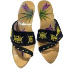 Vintage Guoc Kim Thanh Saigon Hand Painted Wooden Beaded High Heel Sandals Sz 40 Black Photo 0