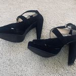 Michael Kors Heels Elena Velvet Peep Toe Cross Strap Pump Stiletto Shoes Black Photo 0