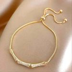 Boutique NEW‎ 14k Gold Plated Silver Pave Diamond Bamboo Bracelet, Slide Closure Photo 2