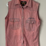 Harley Davidson Women’s Pink Pearl Snap Sleeveless Biker Vest, size Large # Photo 0