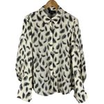 Saloni Silk Jacquard Metallic Feather Button Front Puff Sleeve Blouse Size 10 Black Photo 1