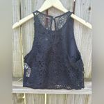 Hollister Women’s medium  floral crochet cropped navy blue tank top Photo 3